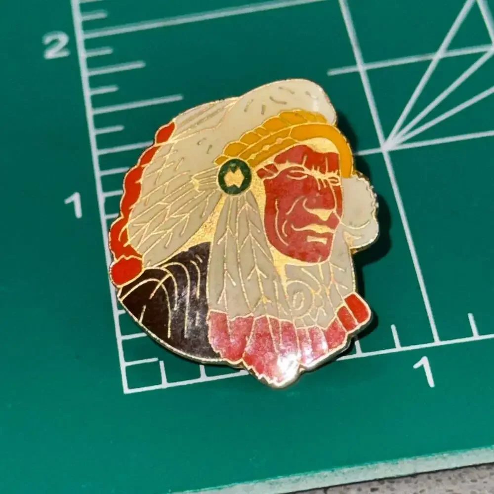 Vintage Native American Indian Chief Enamel Lapel Pin PWII Headdress